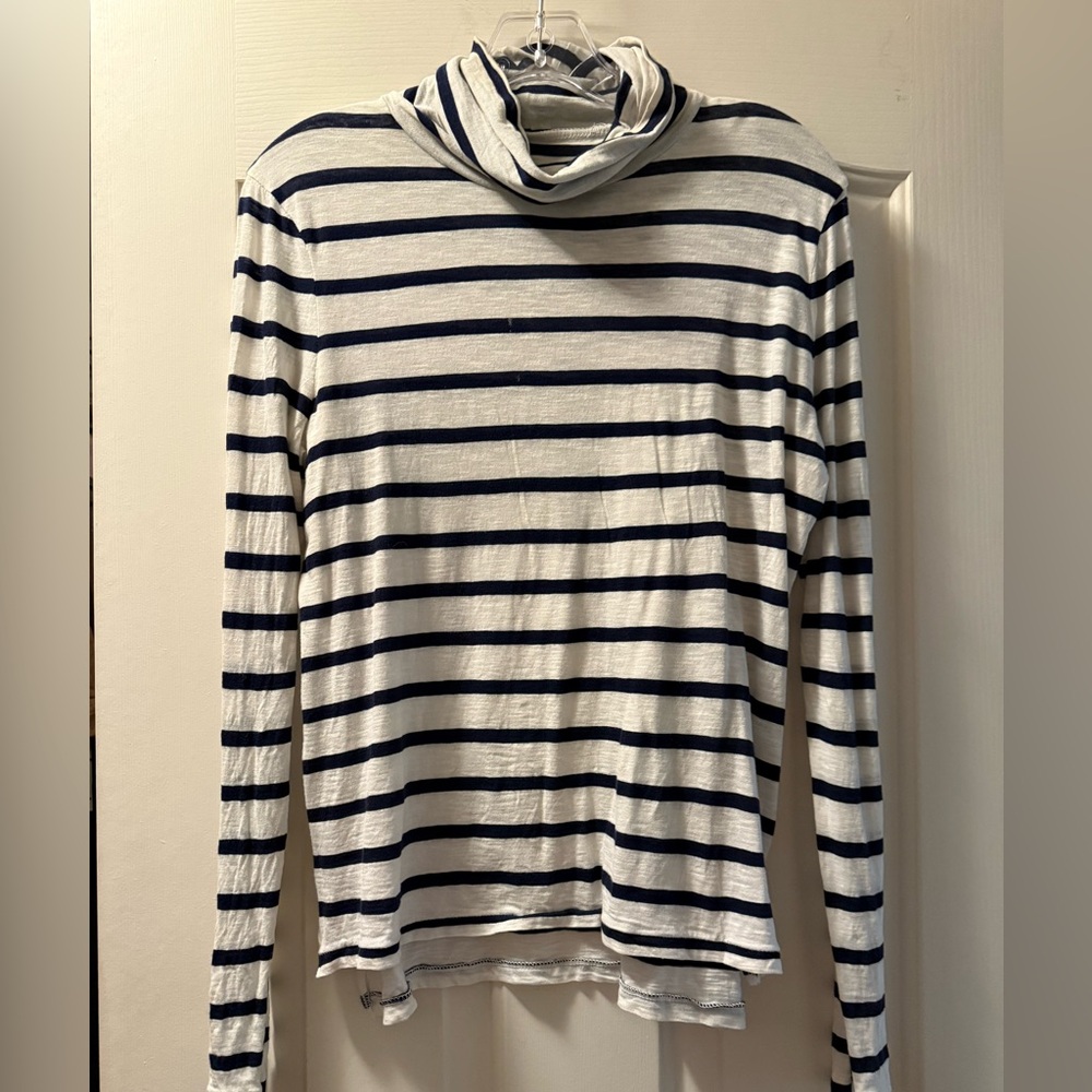 Madewell Tissue Turtleneck White and Navy Stripe